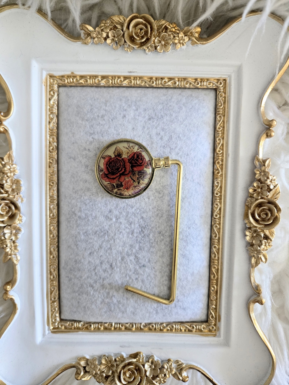 New Vintage Gold Floral Handbag Hook with Red Rose Purse Hook